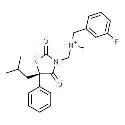 ChemSpider 2D Image | (3-Fluorophenyl)-N-{[(4S)-4-isobutyl-2,5-dioxo-4-phenyl-1-imidazolidinyl]methyl}-N-methylmethanaminium | C22H27FN3O2