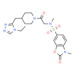 ChemSpider 2D Image | N-(2-{4-[(4-Ethyl-4H-1,2,4-triazol-3-yl)methyl]-1-piperidinyl}-2-oxoethyl)-N,3-dimethyl-2-oxo-2,3-dihydro-1,3-benzoxazole-6-sulfonamide | C21H28N6O5S