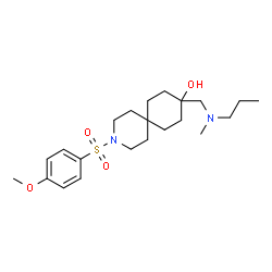 ChemSpider 2D Image | 3-[(4-Methoxyphenyl)sulfonyl]-9-{[methyl(propyl)amino]methyl}-3-azaspiro[5.5]undecan-9-ol | C22H36N2O4S