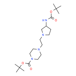 ChemSpider 2D Image | 2-Methyl-2-propanyl 4-{2-[3-({[(2-methyl-2-propanyl)oxy]carbonyl}amino)-1-pyrrolidinyl]ethyl}-1-piperazinecarboxylate | C20H38N4O4