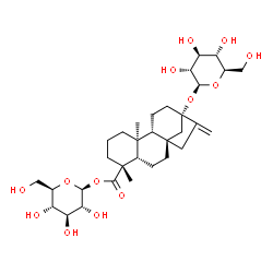 ChemSpider 2D Image | 1-O-[(5beta,9beta,10alpha,13alpha)-13-(beta-D-Glucopyranosyloxy)-18-oxokaur-16-en-18-yl]-beta-D-glucopyranose | C32H50O13