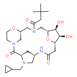 ChemSpider 2D Image | (3S,6S,10S,11R,12S,13R,17R)-4-(Cyclopropylmethyl)-15-(3,3-dimethylbutanoyl)-11,12-dihydroxy-18,22-dioxa-1,4,7,15-tetraazatetracyclo[15.3.1.1~3,6~.1~10,13~]tricosane-2,8-dione | C27H44N4O7