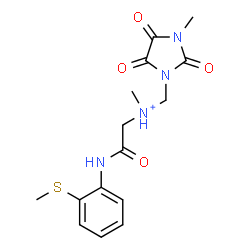 ChemSpider 2D Image | N-Methyl-2-{[2-(methylsulfanyl)phenyl]amino}-N-[(3-methyl-2,4,5-trioxo-1-imidazolidinyl)methyl]-2-oxoethanaminium | C15H19N4O4S