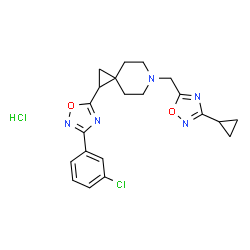 ChemSpider 2D Image | 1-[3-(3-Chlorophenyl)-1,2,4-oxadiazol-5-yl]-6-[(3-cyclopropyl-1,2,4-oxadiazol-5-yl)methyl]-6-azaspiro[2.5]octane hydrochloride (1:1) | C21H23Cl2N5O2