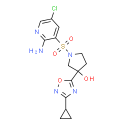 ChemSpider 2D Image | 1-[(2-Amino-5-chloro-3-pyridinyl)sulfonyl]-3-(3-cyclopropyl-1,2,4-oxadiazol-5-yl)-3-pyrrolidinol | C14H16ClN5O4S