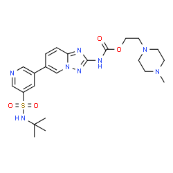 ChemSpider 2D Image | 2-(4-Methyl-1-piperazinyl)ethyl (6-{5-[(2-methyl-2-propanyl)sulfamoyl]-3-pyridinyl}[1,2,4]triazolo[1,5-a]pyridin-2-yl)carbamate | C23H32N8O4S