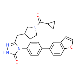 ChemSpider 2D Image | 4-[4-(1-Benzofuran-5-yl)phenyl]-5-{[1-(cyclopropylcarbonyl)-3-pyrrolidinyl]methyl}-2,4-dihydro-3H-1,2,4-triazol-3-one | C25H24N4O3