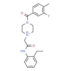ChemSpider 2D Image | 1-{2-[(2-Ethylphenyl)amino]-2-oxoethyl}-4-(3-fluoro-4-methylbenzoyl)piperazin-1-ium | C22H27FN3O2