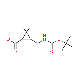 ChemSpider 2D Image | 2,2-Difluoro-3-[({[(2-methyl-2-propanyl)oxy]carbonyl}amino)methyl]cyclopropanecarboxylic acid | C10H15F2NO4