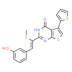 ChemSpider 2D Image | 2-[(Z)-2-(3-Hydroxyphenyl)-1-(methylsulfanyl)vinyl]-5-(2-thienyl)thieno[2,3-d]pyrimidin-4(3H)-one | C19H14N2O2S3