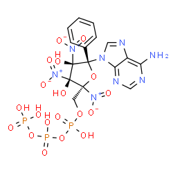 ChemSpider 2D Image | [[(2R,3S,4R,5R)-5-(6-aminopurin-9-yl)-3,4-dihydroxy-2,3,4-trinitro-5-phenyl-tetrahydrofuran-2-yl]methoxy-hydroxy-phosphoryl] phosphono hydrogen phosphate | C16H17N8O19P3
