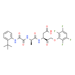 ChemSpider 2D Image | (3S)-3-({N-[{[2-(2-Methyl-2-propanyl)phenyl]amino}(oxo)acetyl]-D-alanyl}amino)-4-oxo-5-(2,3,5,6-tetrafluorophenoxy)pentanoic acid | C26H27F4N3O7