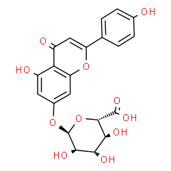 ChemSpider 2D Image | 5-Hydroxy-2-(4-hydroxyphenyl)-4-oxo-4H-chromen-7-yl alpha-D-glucopyranosiduronic acid | C21H18O11