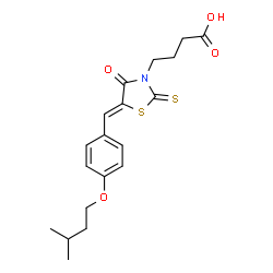ChemSpider 2D Image | 4-{(5Z)-5-[4-(3-Methylbutoxy)benzylidene]-4-oxo-2-thioxo-1,3-thiazolidin-3-yl}butanoic acid | C19H23NO4S2
