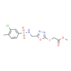 ChemSpider 2D Image | Methyl {[5-({[(3-chloro-4-methylphenyl)sulfonyl]amino}methyl)-1,3,4-oxadiazol-2-yl]sulfanyl}acetate | C13H14ClN3O5S2