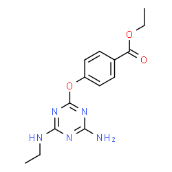 ChemSpider 2D Image | Ethyl 4-{[4-amino-6-(ethylamino)-1,3,5-triazin-2-yl]oxy}benzoate | C14H17N5O3