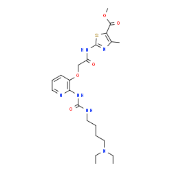 ChemSpider 2D Image | Methyl 2-[({[2-({[4-(diethylamino)butyl]carbamoyl}amino)-3-pyridinyl]oxy}acetyl)amino]-4-methyl-1,3-thiazole-5-carboxylate | C22H32N6O5S