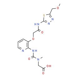 ChemSpider 2D Image | N-{[3-(2-{[5-(Methoxymethyl)-1,3,4-thiadiazol-2-yl]amino}-2-oxoethoxy)-2-pyridinyl]carbamoyl}-N-methylglycine | C15H18N6O6S