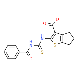 ChemSpider 2D Image | 2-[(Benzoylcarbamothioyl)amino]-5,6-dihydro-4H-cyclopenta[b]thiophene-3-carboxylic acid | C16H14N2O3S2