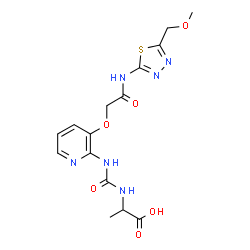 ChemSpider 2D Image | N-{[3-(2-{[5-(Methoxymethyl)-1,3,4-thiadiazol-2-yl]amino}-2-oxoethoxy)-2-pyridinyl]carbamoyl}alanine | C15H18N6O6S