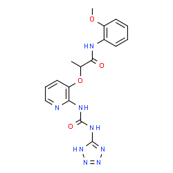 ChemSpider 2D Image | N-(2-Methoxyphenyl)-2-({2-[(1H-tetrazol-5-ylcarbamoyl)amino]-3-pyridinyl}oxy)propanamide | C17H18N8O4