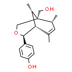 ChemSpider 2D Image | 4-[(1R,2S,5R,6R,9S)-5-(Hydroxymethyl)-6,8,9-trimethyl-3-oxabicyclo[3.3.1]non-7-en-2-yl]phenol | C18H24O3