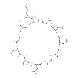 ChemSpider 2D Image | (3S,6S,9S,12R,15S,18S,21S,24S,30S,33S)-33-[(1R,2R,4E)-1-Hydroxy-2-methyl-4-hexen-1-yl]-6,9,18,24-tetraisobutyl-3,21-diisopropyl-1,4,7,10,12,15,19,25,28-nonamethyl-30-propyl-1,4,7,10,13,16,19,22,25,28,
31-undecaazacyclotritriacontane-2,5,8,11,14,17,20,23,26,29,32-undecone | C63H113N11O12