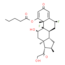 ChemSpider 2D Image | (6alpha,10alpha,11beta,16alpha)-6,9-Difluoro-11,21-dihydroxy-16-methyl-3,20-dioxopregna-1,4-dien-1-yl valerate | C27H36F2O6