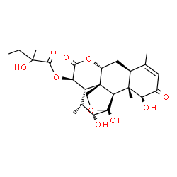 ChemSpider 2D Image | (1beta,11alpha,12alpha,15beta)-1,11,12-Trihydroxy-2,16-dioxo-11,20-epoxypicras-3-en-15-yl 2-hydroxy-2-methylbutanoate | C25H34O10