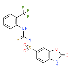 ChemSpider 2D Image | 2-Oxo-N-{[2-(trifluoromethyl)phenyl]carbamothioyl}-2,3-dihydro-1,3-benzoxazole-6-sulfonamide | C15H10F3N3O4S2