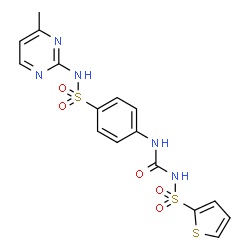ChemSpider 2D Image | N-({4-[(4-Methyl-2-pyrimidinyl)sulfamoyl]phenyl}carbamoyl)-2-thiophenesulfonamide | C16H15N5O5S3