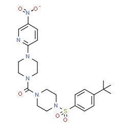 ChemSpider 2D Image | (4-{[4-(2-Methyl-2-propanyl)phenyl]sulfonyl}-1-piperazinyl)[4-(5-nitro-2-pyridinyl)-1-piperazinyl]methanone | C24H32N6O5S