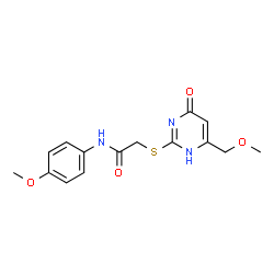 ChemSpider 2D Image | acetamide, 2-[[4-hydroxy-6-(methoxymethyl)-2-pyrimidinyl]thio]-N-(4-methoxyphenyl)- | C15H17N3O4S