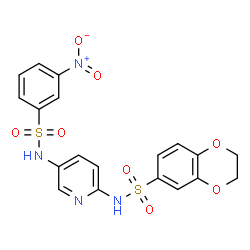ChemSpider 2D Image | N-(5-{[(3-Nitrophenyl)sulfonyl]amino}-2-pyridinyl)-2,3-dihydro-1,4-benzodioxine-6-sulfonamide | C19H16N4O8S2
