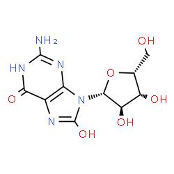 ChemSpider 2D Image | 2-Amino-8-hydroxy-9-(beta-D-xylofuranosyl)-1,9-dihydro-6H-purin-6-one | C10H13N5O6