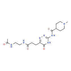 ChemSpider 2D Image | N-(6-{3-[(2-Acetamidoethyl)amino]-3-oxopropyl}-5-oxo-4,5-dihydro-1,2,4-triazin-3-yl)-1-methyl-4-piperidinecarboxamide | C17H27N7O4