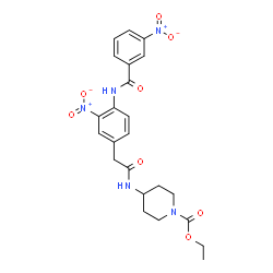 ChemSpider 2D Image | Ethyl 4-[({3-nitro-4-[(3-nitrobenzoyl)amino]phenyl}acetyl)amino]-1-piperidinecarboxylate | C23H25N5O8