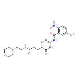 ChemSpider 2D Image | 5-Methoxy-N-[6-(3-{[2-(4-morpholinyl)ethyl]amino}-3-oxopropyl)-5-oxo-4,5-dihydro-1,2,4-triazin-3-yl]-2-nitrobenzamide | C20H25N7O7