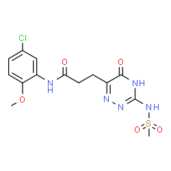 ChemSpider 2D Image | N-(5-Chloro-2-methoxyphenyl)-3-{3-[(methylsulfonyl)amino]-5-oxo-4,5-dihydro-1,2,4-triazin-6-yl}propanamide | C14H16ClN5O5S