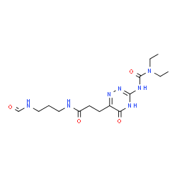 ChemSpider 2D Image | 3-{3-[(Diethylcarbamoyl)amino]-5-oxo-4,5-dihydro-1,2,4-triazin-6-yl}-N-(3-formamidopropyl)propanamide | C15H25N7O4