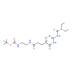 ChemSpider 2D Image | 2-Methyl-2-propanyl {2-[(3-{3-[(diethylcarbamoyl)amino]-5-oxo-4,5-dihydro-1,2,4-triazin-6-yl}propanoyl)amino]ethyl}carbamate | C18H31N7O5
