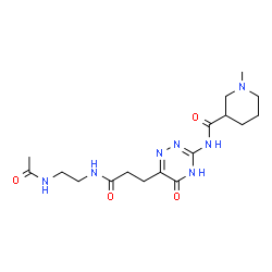 ChemSpider 2D Image | N-(6-{3-[(2-Acetamidoethyl)amino]-3-oxopropyl}-5-oxo-4,5-dihydro-1,2,4-triazin-3-yl)-1-methyl-3-piperidinecarboxamide | C17H27N7O4