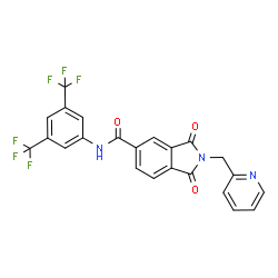 ChemSpider 2D Image | N-[3,5-Bis(trifluoromethyl)phenyl]-1,3-dioxo-2-(2-pyridinylmethyl)-5-isoindolinecarboxamide | C23H13F6N3O3