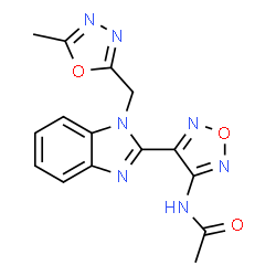 ChemSpider 2D Image | N-(4-{1-[(5-Methyl-1,3,4-oxadiazol-2-yl)methyl]-1H-benzimidazol-2-yl}-1,2,5-oxadiazol-3-yl)acetamide | C15H13N7O3