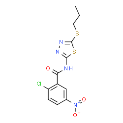 ChemSpider 2D Image | 2-Chloro-5-nitro-N-[5-(propylsulfanyl)-1,3,4-thiadiazol-2-yl]benzamide | C12H11ClN4O3S2