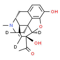 ChemSpider 2D Image | 1-[(5alpha,6alpha)-3,6-Dihydroxy-17-methyl(5,7,8-~2~H_3_)-7,8-didehydro-4,5-epoxymorphinan-6-yl]ethanone | C19H18D3NO4