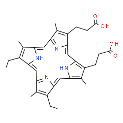 ChemSpider 2D Image | 3,3'-(7,12-Diethyl-3,8,13,17-tetramethyl-2,18-porphyrindiyl)dipropanoic acid | C34H38N4O4