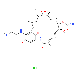 ChemSpider 2D Image | (4E,6E,8S,9S,10E,12S,13R,14S,16S)-19-{[2-(Dimethylamino)ethyl]amino}-13-hydroxy-8,14-dimethoxy-4,10,12,16-tetramethyl-3,20,22-trioxo-2-azabicyclo[16.3.1]docosa-1(21),4,6,10,18-pentaen-9-yl carbamate h
ydrochloride (1:1) | C32H49ClN4O8