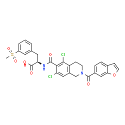 ChemSpider 2D Image | N-{[2-(1-Benzofuran-6-ylcarbonyl)-5,7-dichloro-1,2,3,4-tetrahydro-6-isoquinolinyl]carbonyl}-3-(methylsulfonyl)-D-phenylalanine | C29H24Cl2N2O7S