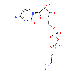 ChemSpider 2D Image | 4-Amino-1-{5-O-[hydroxy({[2-(trimethylammonio)ethoxy]phosphinato}oxy)phosphoryl]-alpha-L-lyxofuranosyl}-2(1H)-pyrimidinone | C14H26N4O11P2